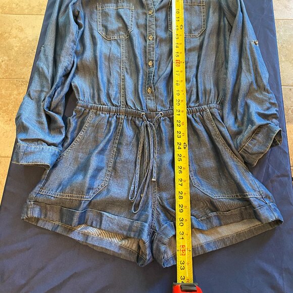 Haute Monde M medium shorts romper long roll sleeves denim look tencel - Picture 5 of 7